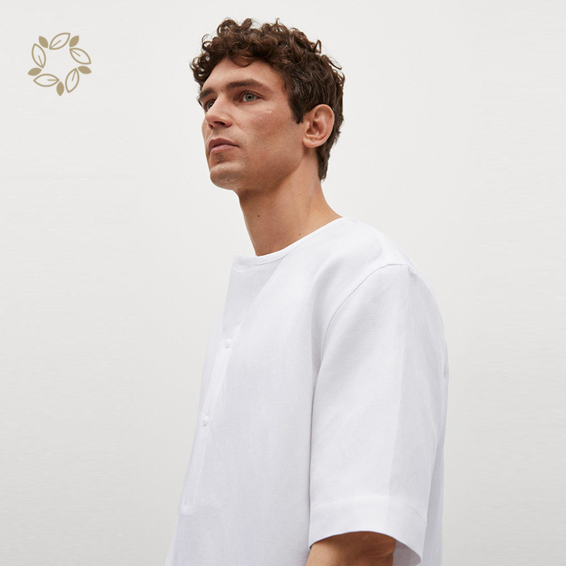 Sustainable shirts for men short sleeve regular fit lyocell linen henley shirt men's henry shirt eco friendly summer camisas