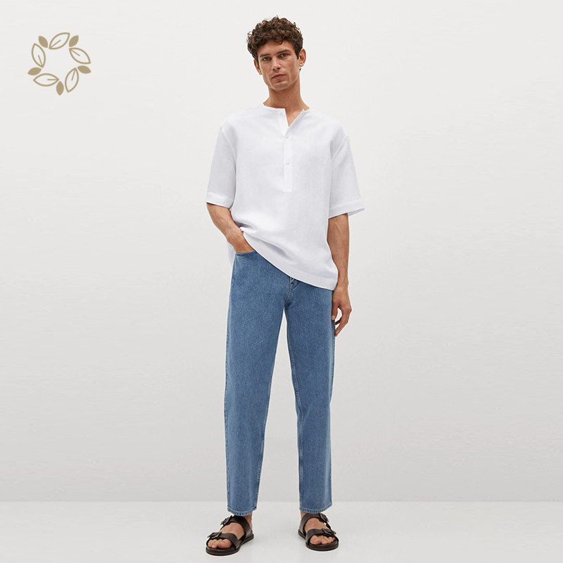 Sustainable shirts for men short sleeve regular fit lyocell linen henley shirt men's henry shirt eco friendly summer camisas