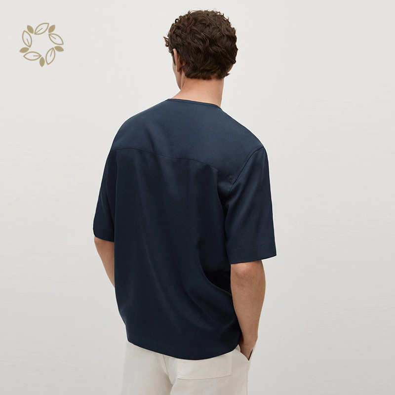 Sustainable shirts for men short sleeve regular fit lyocell linen henley shirt men's henry shirt eco friendly summer camisas