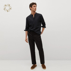 Sustainable men's shirt linen henley shirts for men long sleeve camisas eco friendly regular fit mao collar linen shirt
