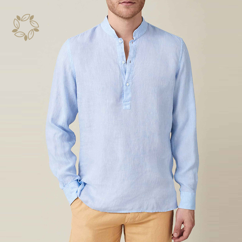 100% Linen shirts for men sustainable linen shirt men casual striped eco friendly men shirts custom long sleeve camisas