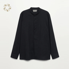 Sustainable men's shirt linen henley shirts for men long sleeve camisas eco friendly regular fit mao collar linen shirt
