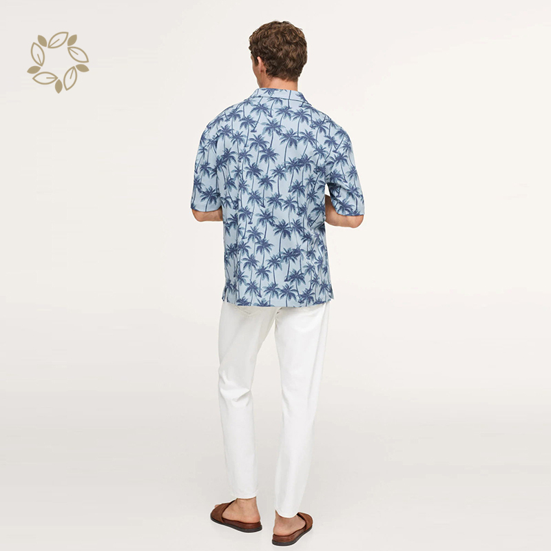 Sustainable hawaiian printed shirt organic cotton men's shirts printed short sleeve shirts for men print camisas