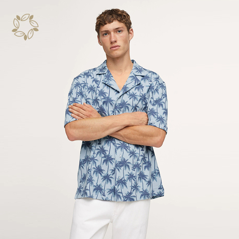 Sustainable hawaiian printed shirt organic cotton men's shirts printed short sleeve shirts for men print camisas