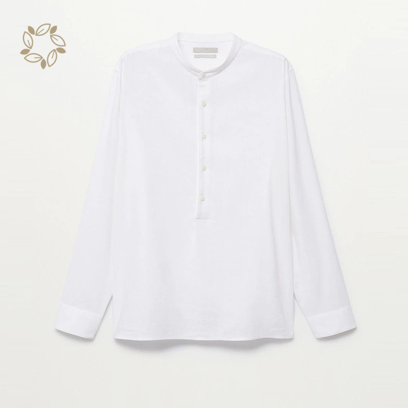 100% Linen shirts for men sustainable regular fit mao collar linen shirt men camisas long sleeve men's shirt