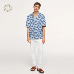 Sustainable hawaiian printed shirt organic cotton men's shirts printed short sleeve shirts for men print camisas