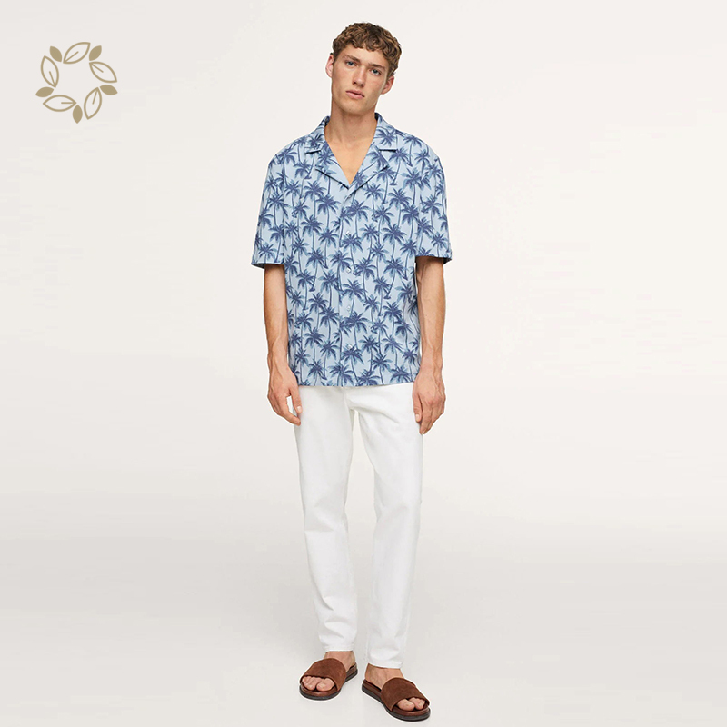 Sustainable hawaiian printed shirt organic cotton men's shirts printed short sleeve shirts for men print camisas