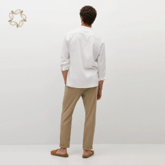 100% Linen shirts for men sustainable regular fit mao collar linen shirt men camisas long sleeve men's shirt