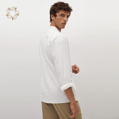 100% Linen shirts for men sustainable regular fit mao collar linen shirt men camisas long sleeve men's shirt