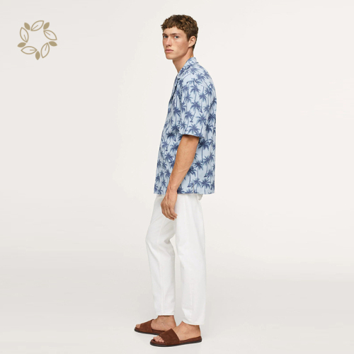 Sustainable hawaiian printed shirt organic cotton men's shirts printed short sleeve shirts for men print camisas