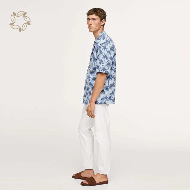 Sustainable hawaiian printed shirt organic cotton men's shirts printed short sleeve shirts for men print camisas