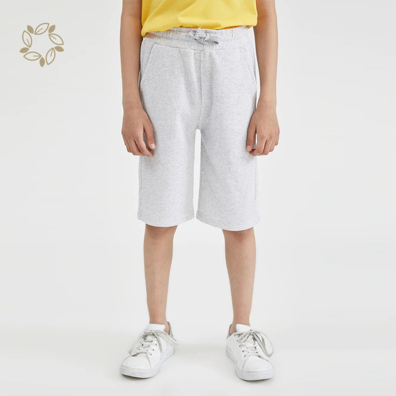 100% Organic cotton kids sweat shorts summer sustainable boy's sweat shorts eco friendly waffle basic drawstring shorts