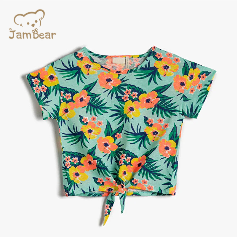 Summer floral short sleeve t-shirt 100% organic cotton jersey print t shirt for kids sustainable children tshirt