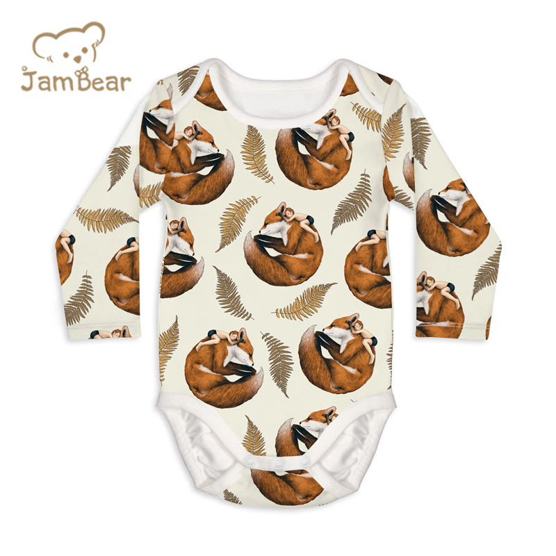 Jambear long sleeve button bodysuit organic baby clothes baby bodysuit rompers organic cotton newborn onesie