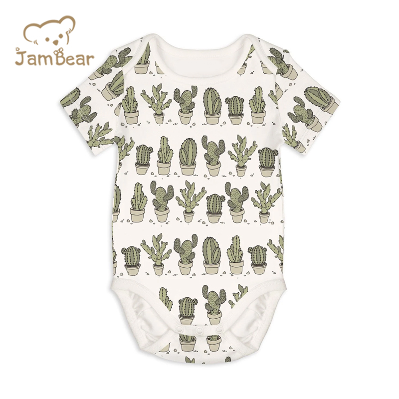 Jambear Baby printed Bodysuit organic baby clothes short sleeve button romper organic cotton newborn onesie