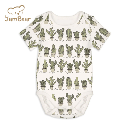 Jambear Baby printed Bodysuit organic baby clothes short sleeve button romper organic cotton newborn onesie