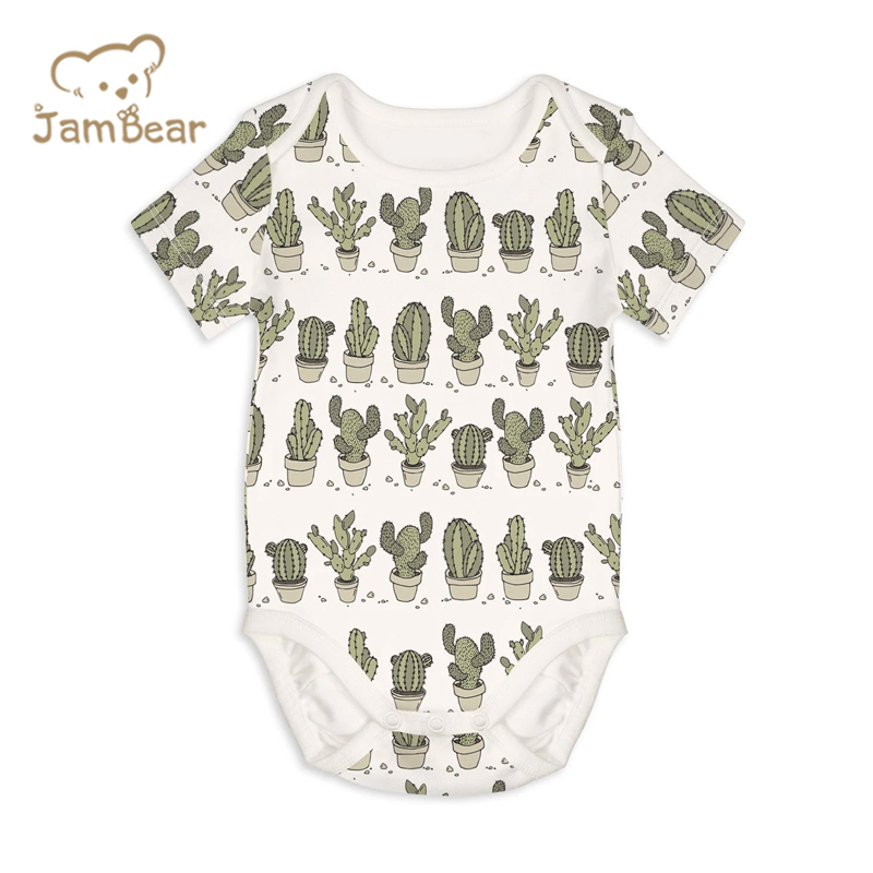 Jambear Baby printed Bodysuit organic baby clothes short sleeve button romper organic cotton newborn onesie