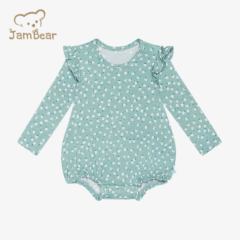 JamBear Ruffled Long Sleeve Bubble Romper Organic bamboo newborn sleepsuit Organic baby clothes newborn girl bodysuit