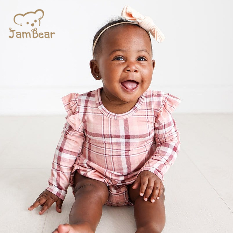 JamBear Ruffled Long Sleeve Bubble Romper Organic bamboo newborn sleepsuit Organic baby clothes newborn girl bodysuit