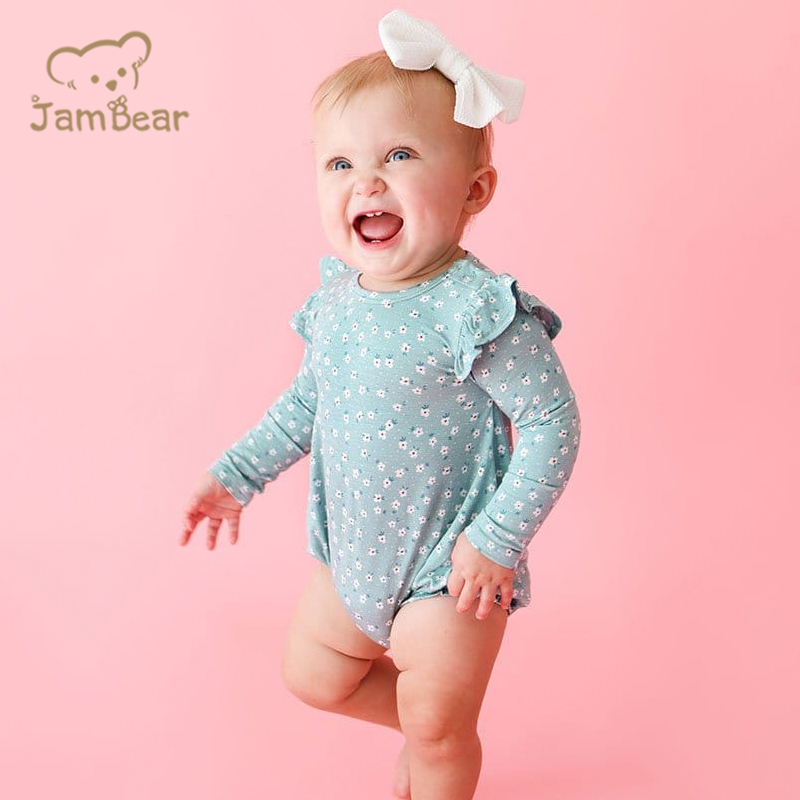 JamBear Ruffled Long Sleeve Bubble Romper Organic bamboo newborn sleepsuit Organic baby clothes newborn girl bodysuit