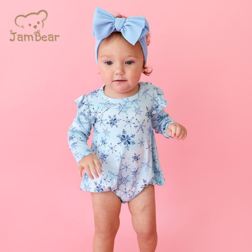 JamBear Ruffled Long Sleeve Bubble Romper Organic bamboo newborn sleepsuit Organic baby clothes newborn girl bodysuit
