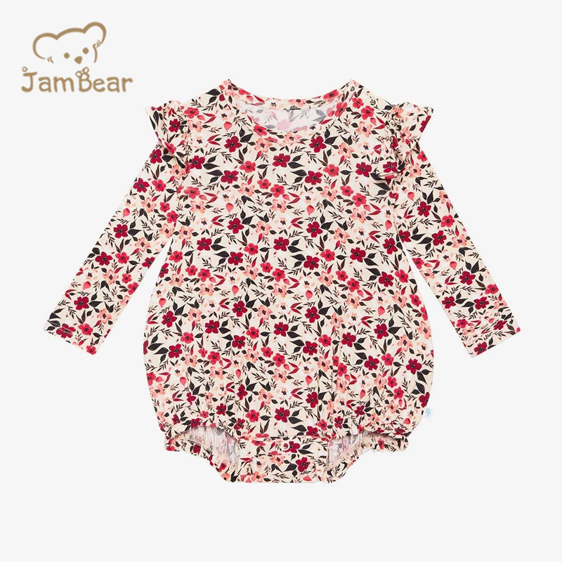 JamBear Ruffled Long Sleeve Bubble Romper Organic bamboo newborn sleepsuit Organic baby clothes newborn girl bodysuit