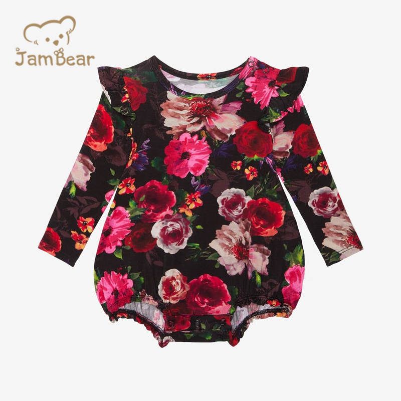JamBear Ruffled Long Sleeve Bubble Romper Organic bamboo newborn sleepsuit Organic baby clothes newborn girl bodysuit