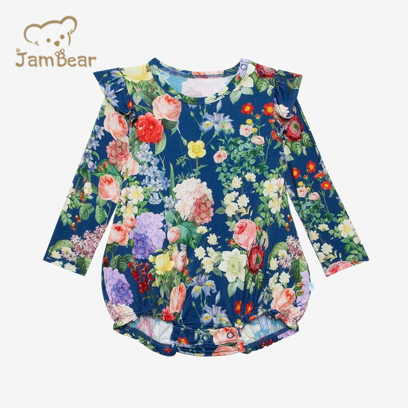 JamBear Ruffled Long Sleeve Bubble Romper Organic bamboo newborn sleepsuit Organic baby clothes newborn girl bodysuit
