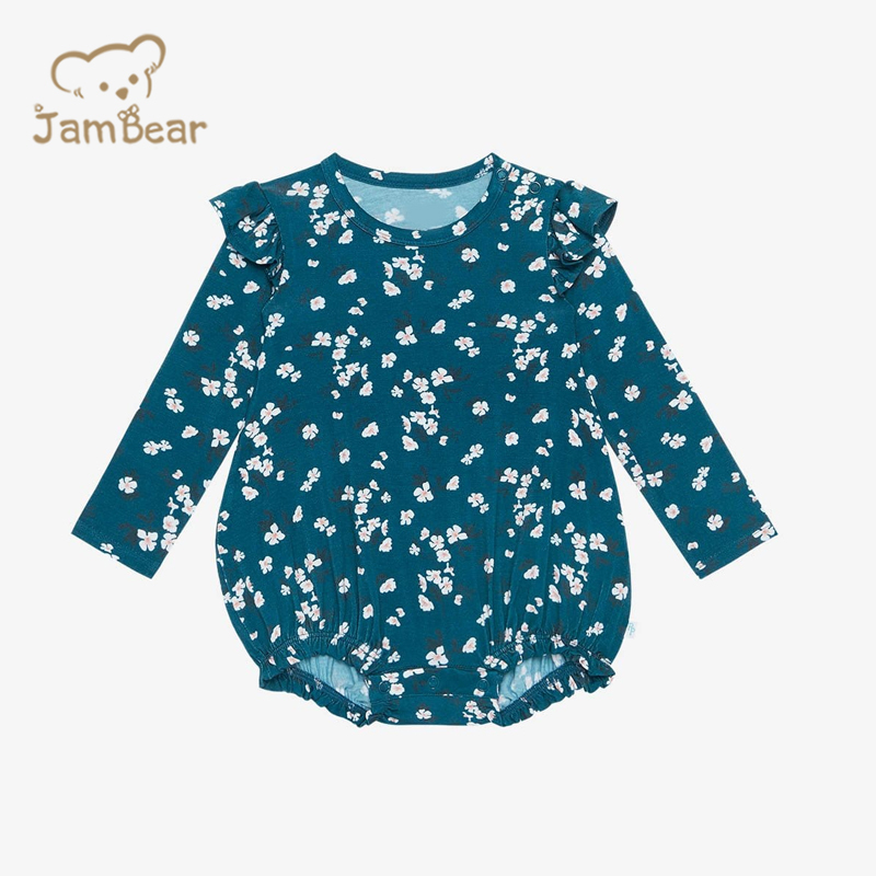 JamBear Ruffled Long Sleeve Bubble Romper Organic bamboo newborn sleepsuit Organic baby clothes newborn girl bodysuit