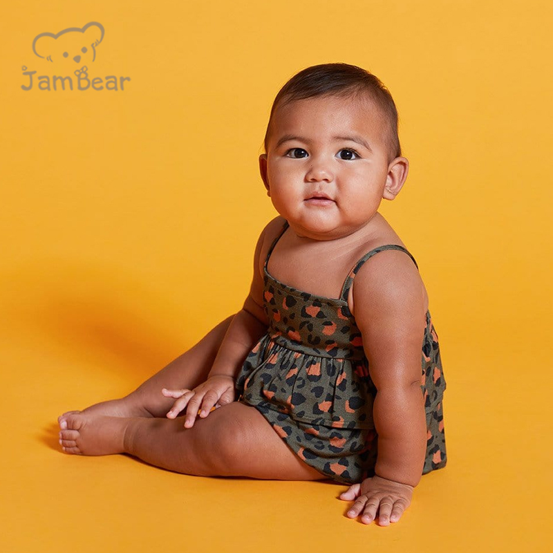 Jambear baby twirl bodysuit Sleeveless Ruffled Bubble Romper bamboo Infants onesie summer baby romper