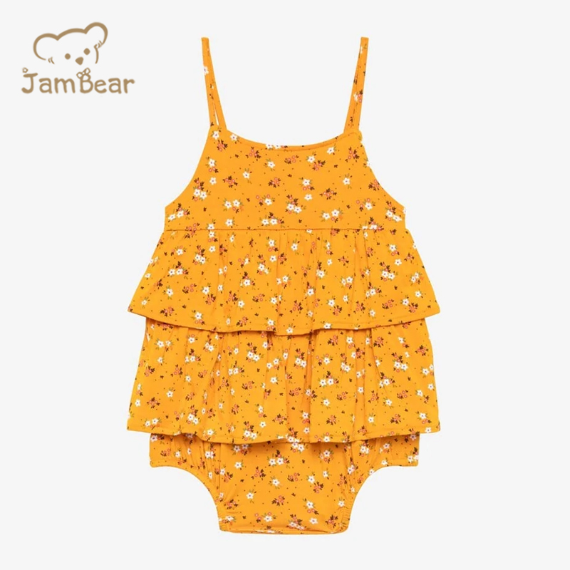 Jambear baby twirl bodysuit Sleeveless Ruffled Bubble Romper bamboo Infants onesie summer baby romper