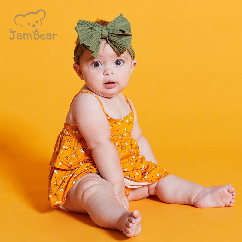 Jambear baby twirl bodysuit Sleeveless Ruffled Bubble Romper bamboo Infants onesie summer baby romper