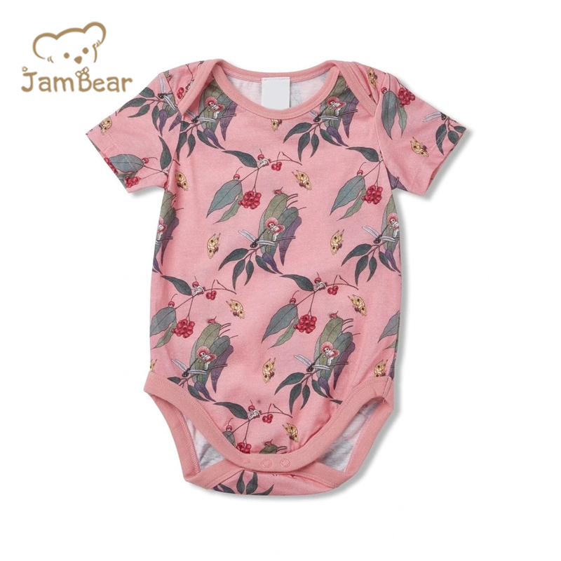 JamBear Button short Sleeve Cotton Romper Organic Baby Clothes newborn Organic Cotton Bodysuit