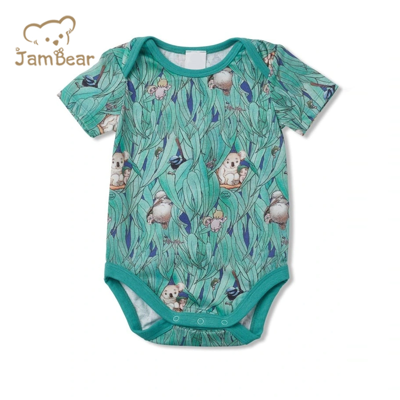 JamBear Button short Sleeve Cotton Romper Organic Baby Clothes newborn Organic Cotton Bodysuit