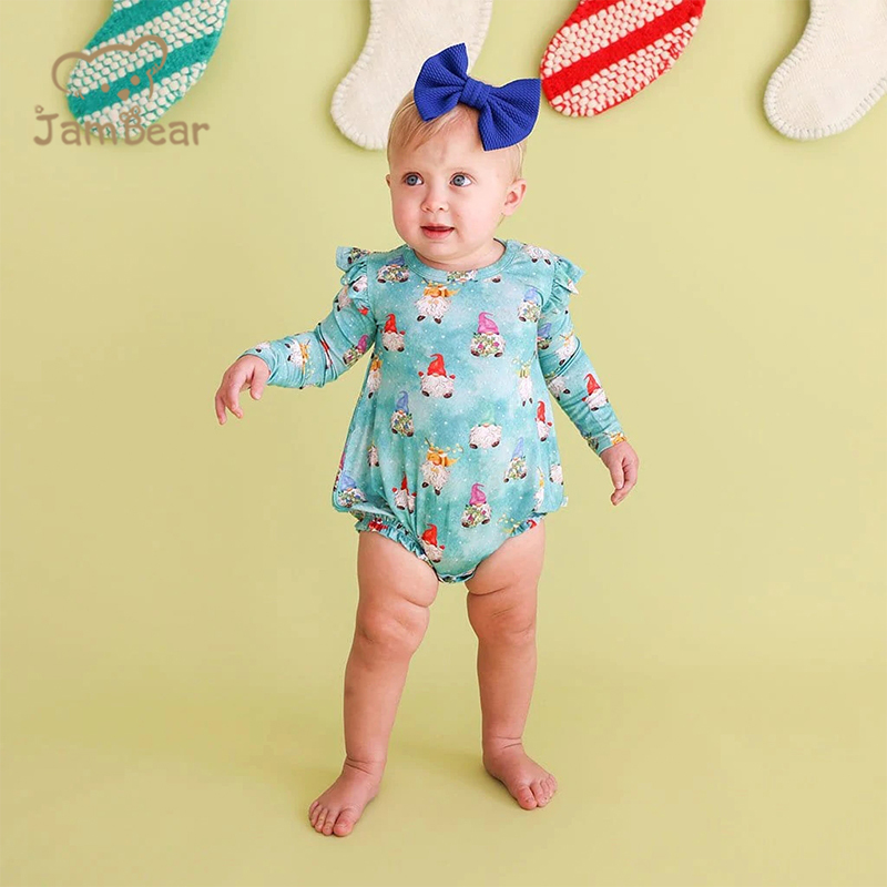 Sustainable long sleeve romper baby organic bamboo bubble romper eco friendly ruffled long sleeve bubble romper