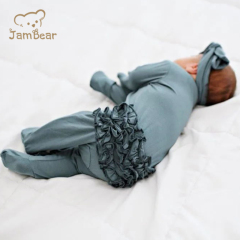 Organic bamboo baby ruffle zip romper sustainable ruffle infant zip sleepsuit eco friendly ruffled zipper footie