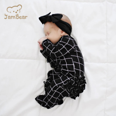 Sustainable ruffled baby romper footie printed organic bamboo baby ruffle zip romper eco friendly ruffles sleepsuit