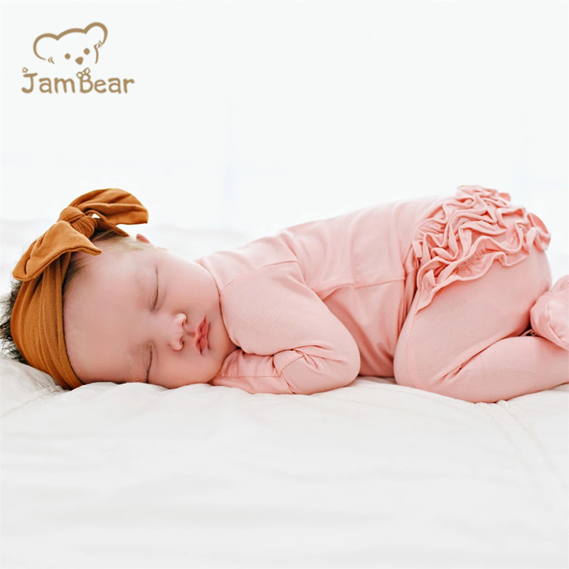 Organic bamboo baby ruffle zip romper sustainable ruffle infant zip sleepsuit eco friendly ruffled zipper footie
