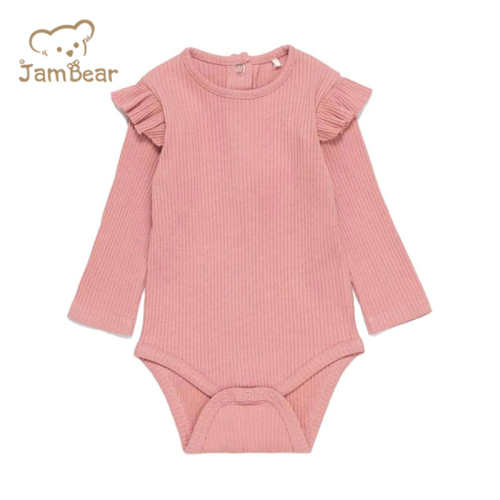 Organic cotton newborn long sleeve flutter onesie eco friendly ribbed bodysuit baby sustainable ribbed infant onesie