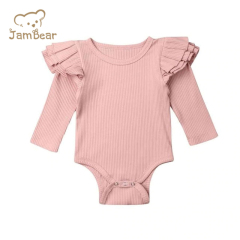 Organic cotton baby ribbed long sleeve flutter onesie eco friendly ribbed infant onesie sustainable long sleeve baby bodysuit