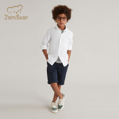 100% Organic cotton oxford shirt boys eco friendly shirt for kids long sleeve sustainable boy's oxford shirt
