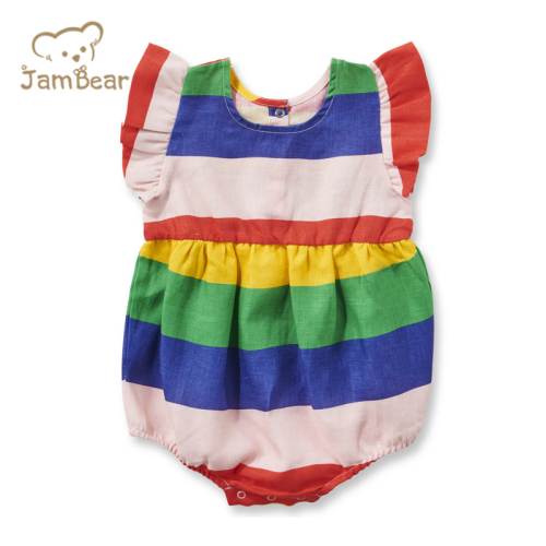Jambear Ruffled Baby Jumpsuit Eco-Friendly Newbron Onesie Organic Baby Clothes Organic Linen Toddler Bodysuit Summer Baby Romper