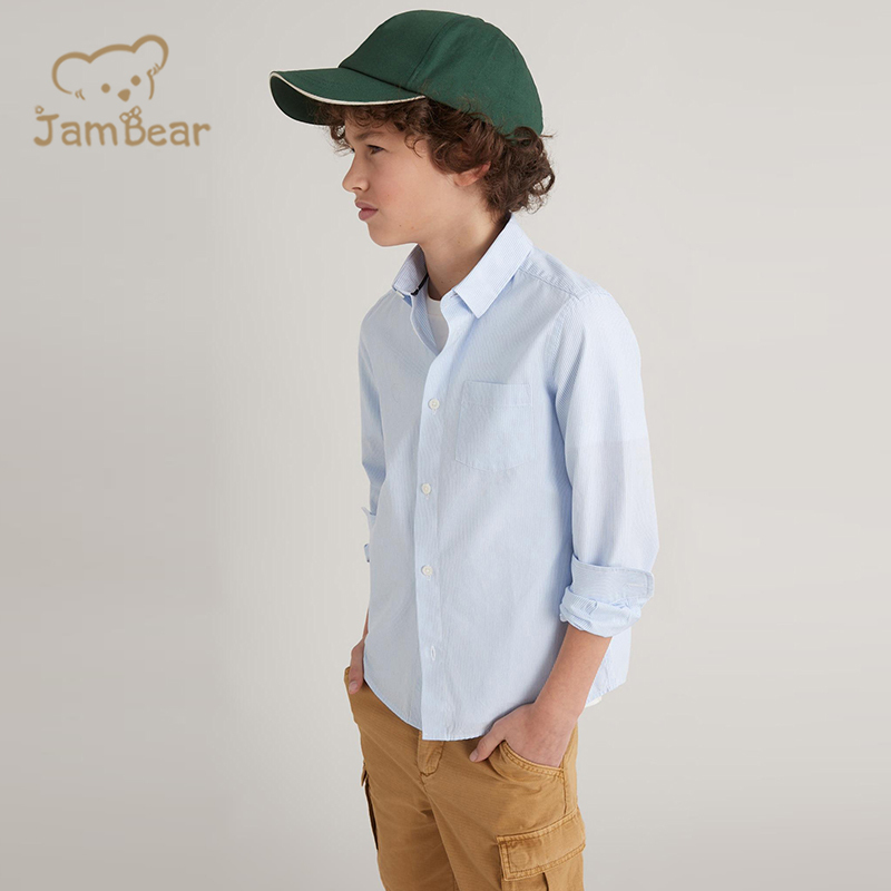 100% Organic cotton oxford shirt boys eco friendly shirt for kids long sleeve sustainable boy's oxford shirt