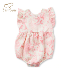 Jambear Linen Ruffled Baby Jumpsuit Summer Newbron Romper Organic Baby Clothes Printed Ruffled Bodysuit for Baby