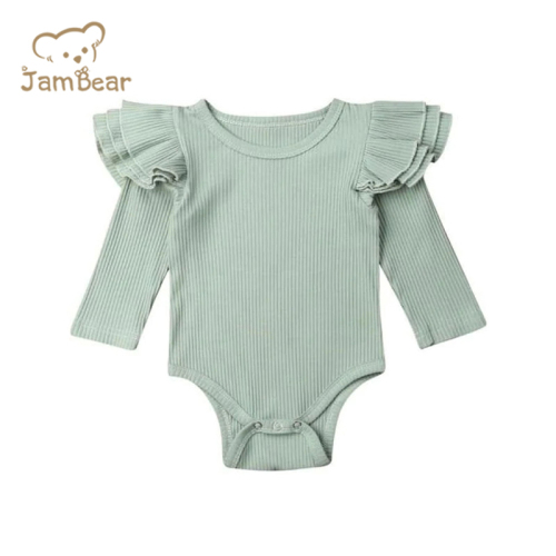 Organic cotton baby ribbed long sleeve flutter onesie eco friendly ribbed infant onesie sustainable long sleeve baby bodysuit