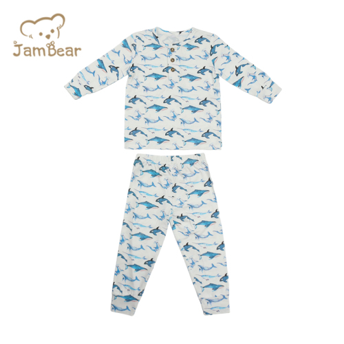Pajamas bamboo children print bamboo pajamas baby kids lounge set 95% bamboo 5% spandex jersey 200gsm silk screen printing