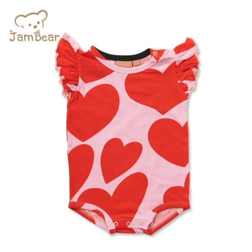 Jambear Printed Ruffled Bodysuit for Infant Linen Ruffled Baby Jumpsuit Knit Infant Romper Pure Linen Baby Clothes Baby Onesie