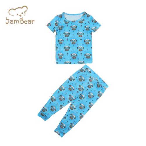 Bamboo pajamas for kids short sleeve kids pajamas baby rompers 95% bamboo 5% spandex jersey 200gsm printed pajamas for toddler digital printing