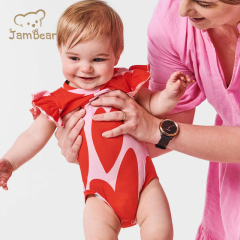 Jambear Printed Ruffled Bodysuit for Infant Linen Ruffled Baby Jumpsuit Knit Infant Romper Pure Linen Baby Clothes Baby Onesie