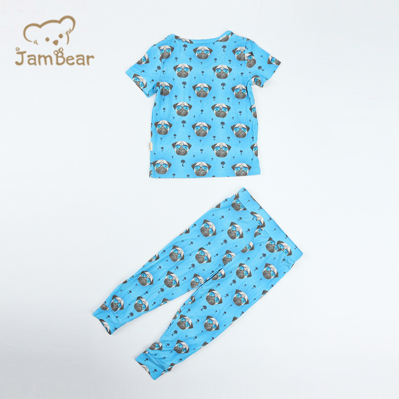 Bamboo pajamas for kids short sleeve kids pajamas baby rompers 95% bamboo 5% spandex jersey 200gsm printed pajamas for toddler digital printing